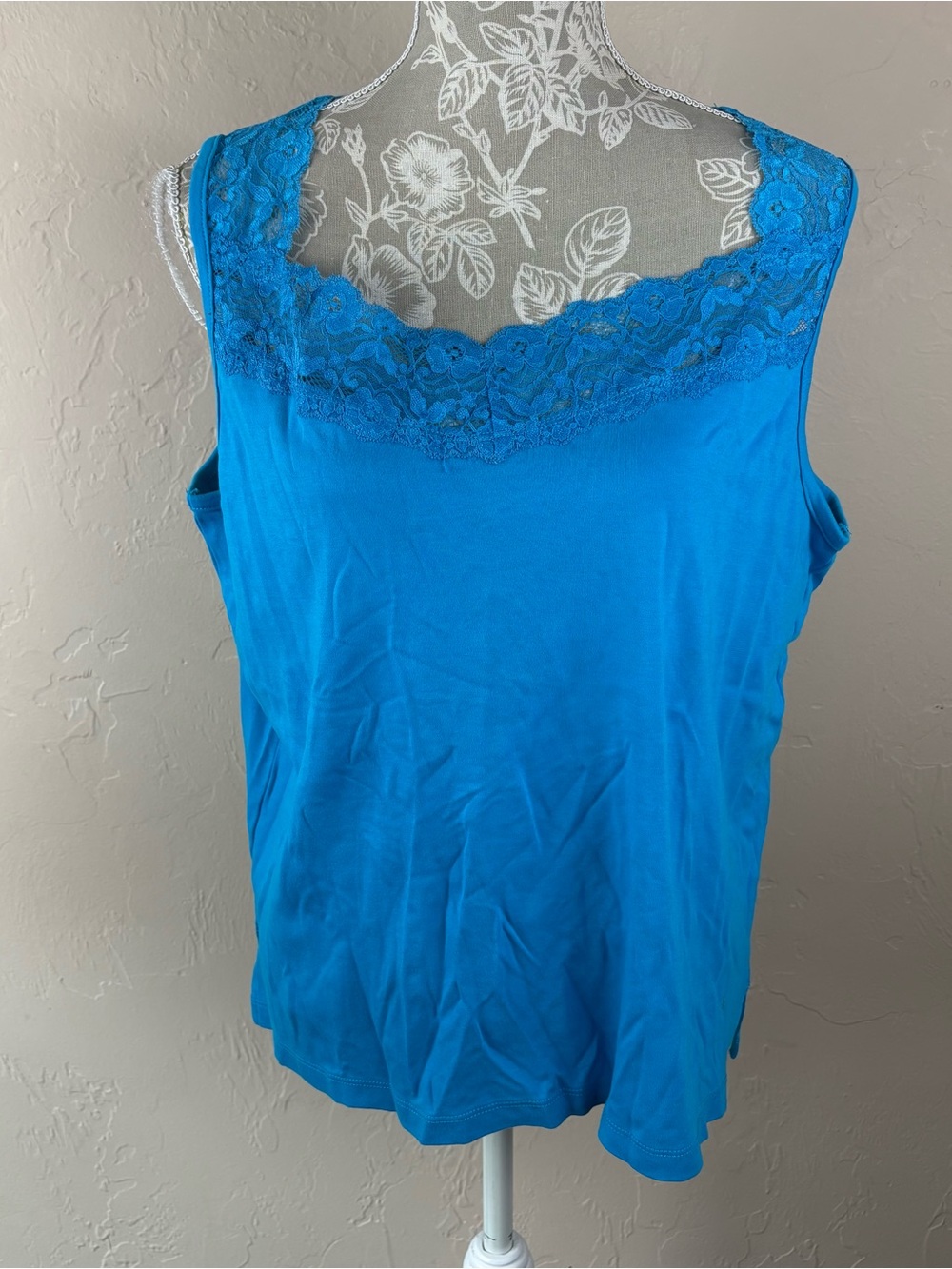 TanJay Turquoise Blue Tank Top Sleeveless Tee Lace Trim Women’s size 2X